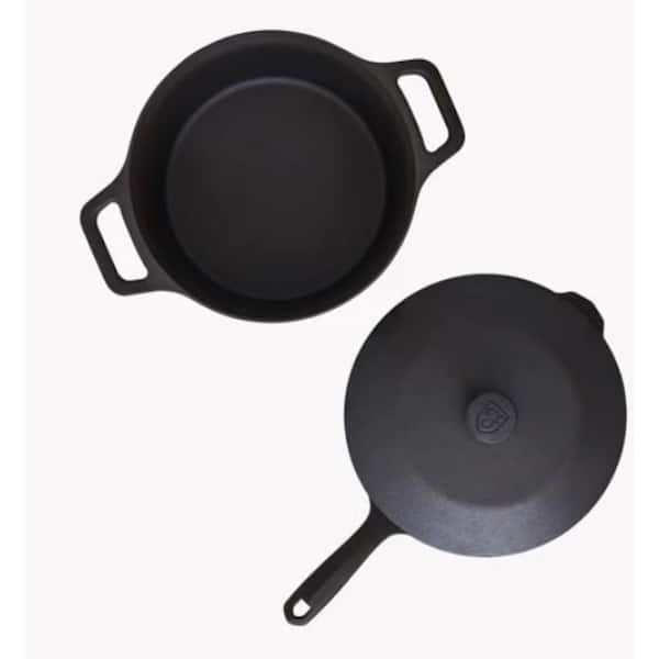 Lodge 4-Piece Pre-Seasoned Cast Iron Cookware Set - Includes 10 1/4  Skillet, 10 1/4 Grill Pan, and 5 Qt. Dutch Oven