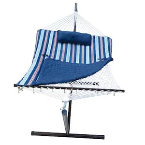 Cotton Rope Hammock, Stand, Pad and Pillow Combination, Blue