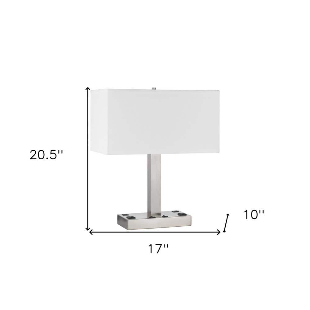21'' Nickel Metal Desk Lamp with White Rectangular Shade