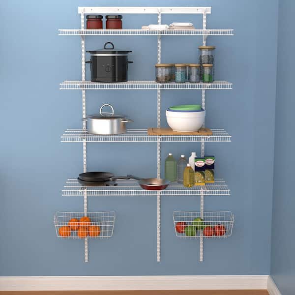 ClosetMaid Shelftrack 16.75 in. D x 48 in. W x 84 in. H White Wire Adjustable Pantry Closet Kit with Baskets