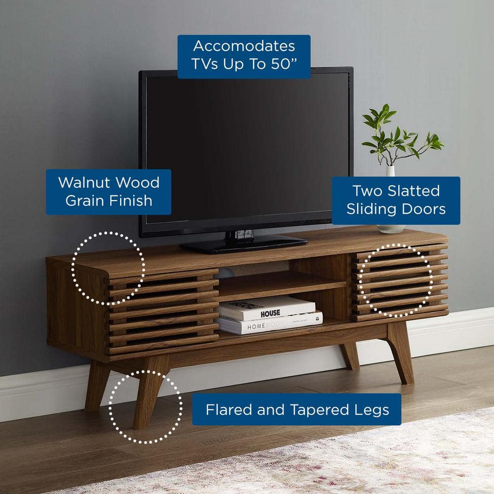 Walnut 46" Mid-Century Modern Media Console with Cabinet
