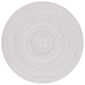 Braided Gray Yellow Doormat 3 ft. x 3 ft. Abstract Round Area Rug