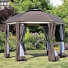 Outsunny 12 ft. x 12 ft. Brown Hexagon Patio Gazebo Canopy with Net ...