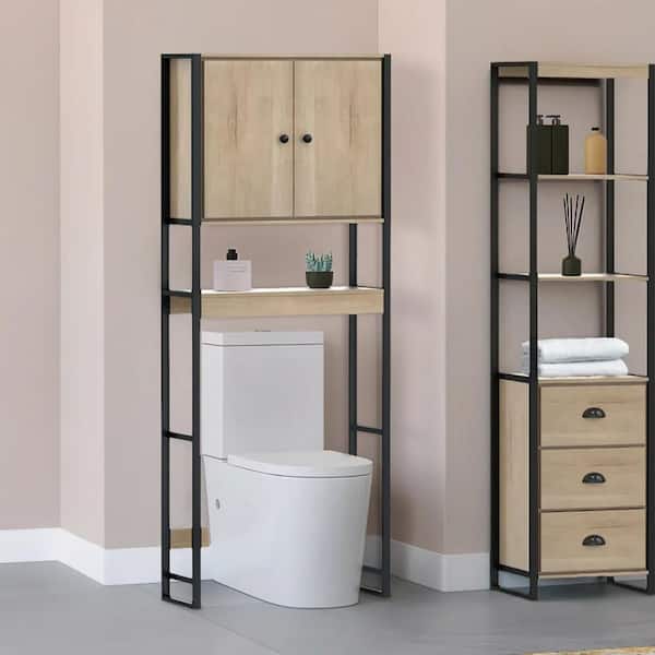 Karyl 25 in. W x 63 in. H x 9 in. D Brown Over The Toilet Storage with Doors
