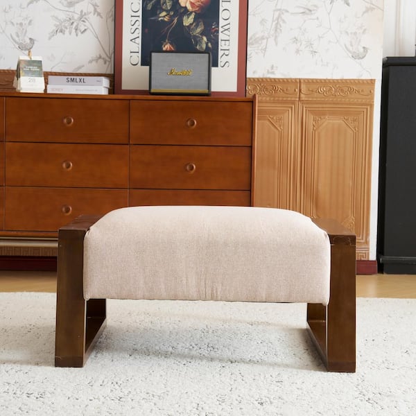 CHRISTOPHER KNIGHT HOME Ridge Modern Upholstered Ottoman, Wood Frame, Beige