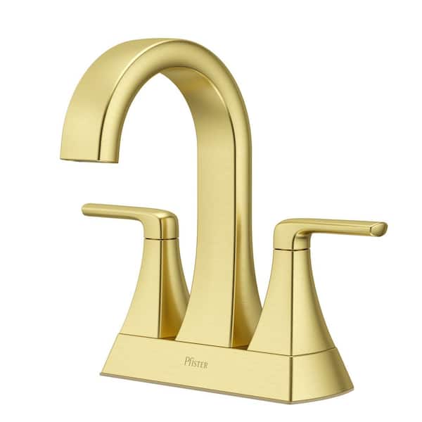 Bruxie 4 in. Centerset Double-Handle High Arc Bathroom Faucet with Drain Kit Included in Brushed Gold