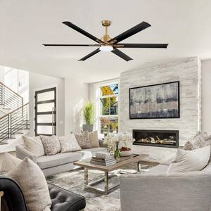 72 in. Indoor/Outdoor Integrated LED Natural Brass Gold Ceiling Fan with 6-Windmill Blade and Remote Control