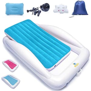 Inflatable Toddler Travel Bed - Inflatable and Portable Bed Air Mattress Set -Blow up Mattress for Kids - Blue