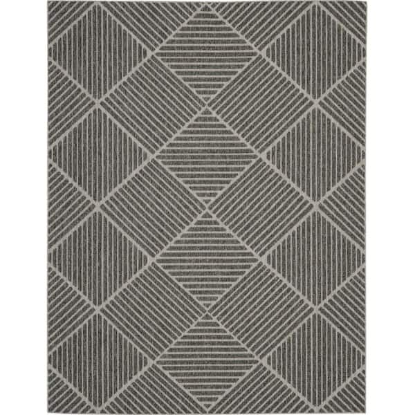 Home Decorators Collection Palamos Dark Gray 9 ft. x 12 ft. Geometric Contemporary Indoor/Outdoor Patio Area Rug
