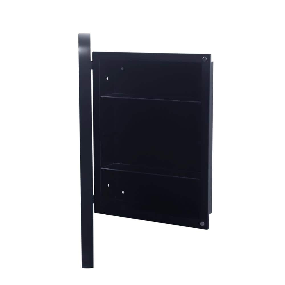 16 in. W x 24 in. H Rectangular Metal Medicine Cabinet with Mirror in Balck