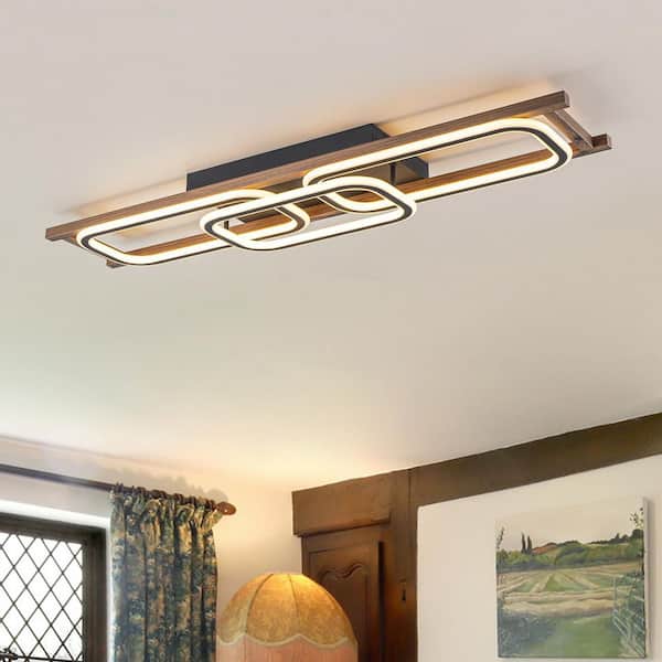 Liora 43.3 in. Black Rectangle Wood Integrated LED Flush Mount Ceiling Light