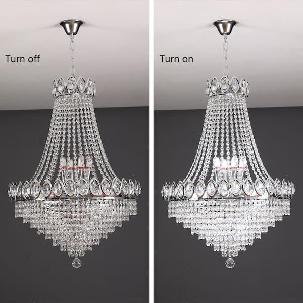 OUKANING 20 in. Silver 12-Light Luxury Raindrop Classic Empire Style  Adjustable Chain Chandelier with Crystal Shade for Foyer HG-HCXLST-3488 -  The Home Depot
