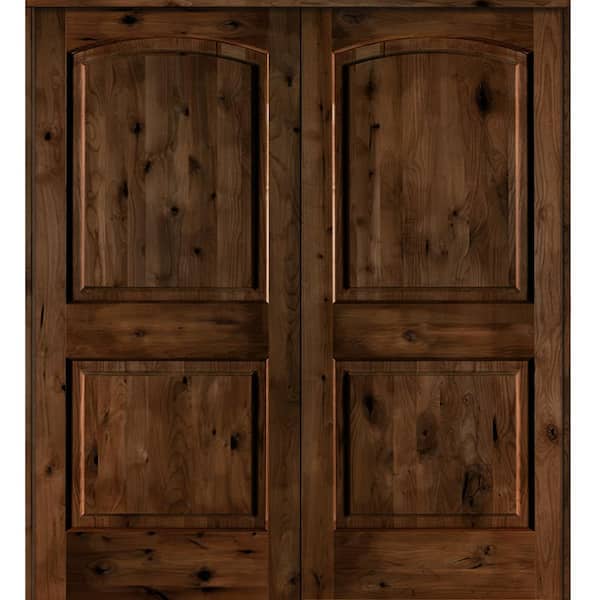 48 in. x 80 in. Knotty Alder 2 Panel Universal/Reversible Provincial Stain Wood Double Prehung Interior Door