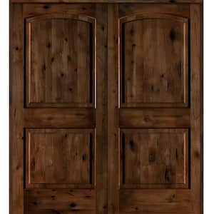 60 in. x 80 in. Knotty Alder 2 Panel Universal/Reversible Provincial Stain Wood Double Prehung Interior Door