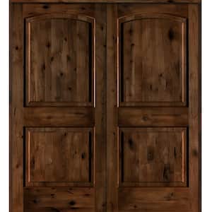 64 in. x 80 in. Knotty Alder 2-Panel Universal/Reversible Provincial Stain Wood Double Prehung Interior Door
