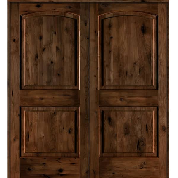 Krosswood Doors 72 in. x 80 in. Knotty Alder 2-Panel Universal/Reversible Provincial Stain Wood Double Prehung Interior Door