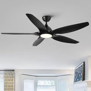 60 in. Integrated LED Indoor Black Ceiling Fan with Downrod Mount, DC Motor and Remote Control