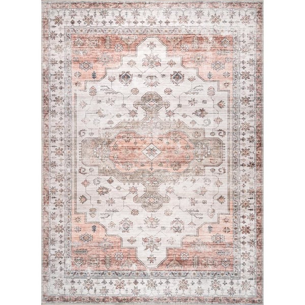 Photo 1 of Banks Beige 5 ft. x 8 ft. Machine Washable Faded Vintage Indoor Area Rug