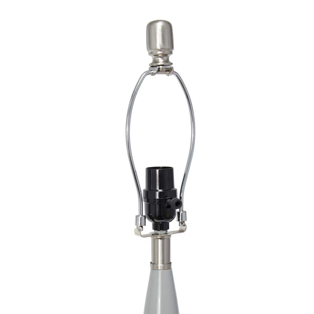 Gray and Brushed Nickel Adjustable Stick Table Lamp with White Fabric Shade