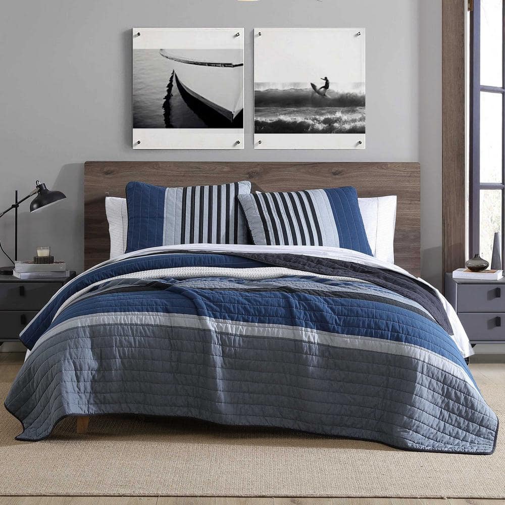 Full Grey Heather Cotton Reversible Quilt Set