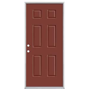36 in. x 80 in. 6-Panel Red Bluff Right-Hand Inswing Painted Smooth Fiberglass Prehung Front Exterior Door, Vinyl Frame