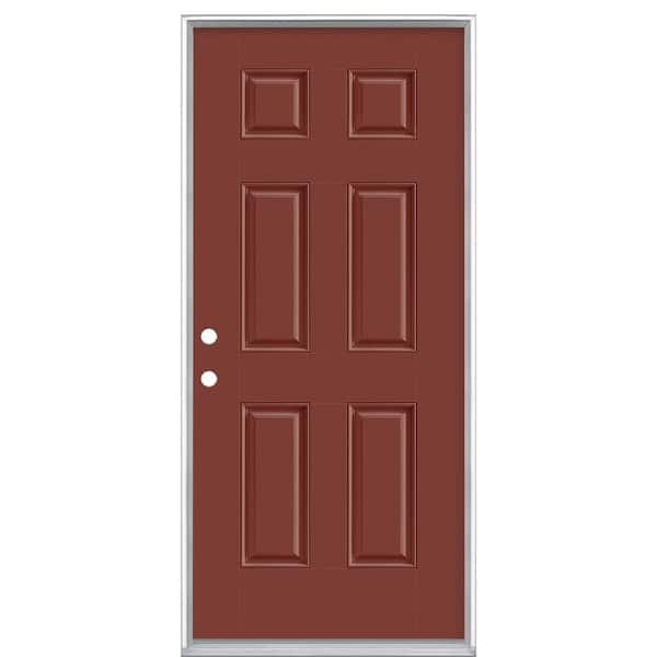 Masonite 36 in. x 80 in. 6-Panel Red Bluff Right-Hand Inswing Painted Smooth Fiberglass Prehung Front Exterior Door, Vinyl Frame