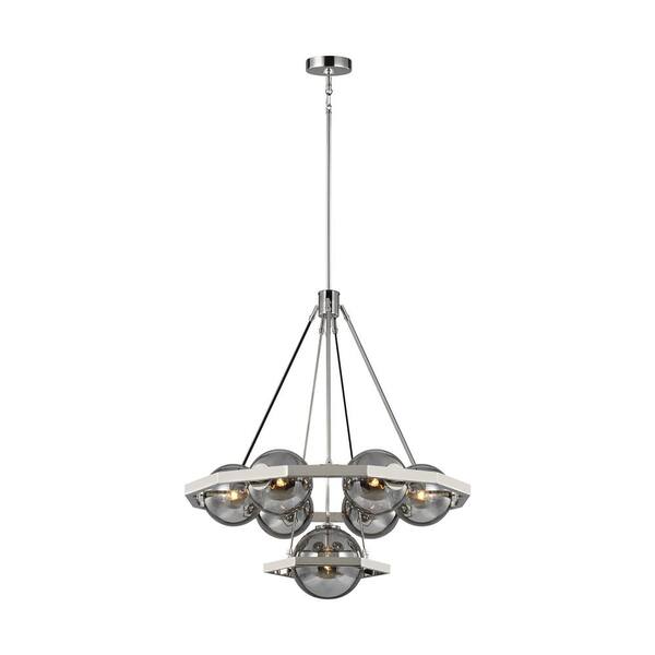 Generation Lighting Harper 7-Light Polished Nickel Hanging Modern Chandelier with Smoke Glass Globe Shades