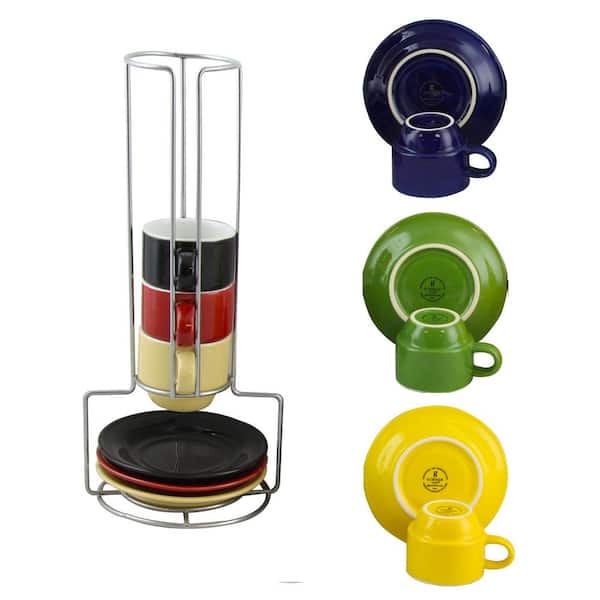 Gibson Home Porcelain Sensations Stackable Espresso Saucer Set, 13PC Cups  Stand, Assorted