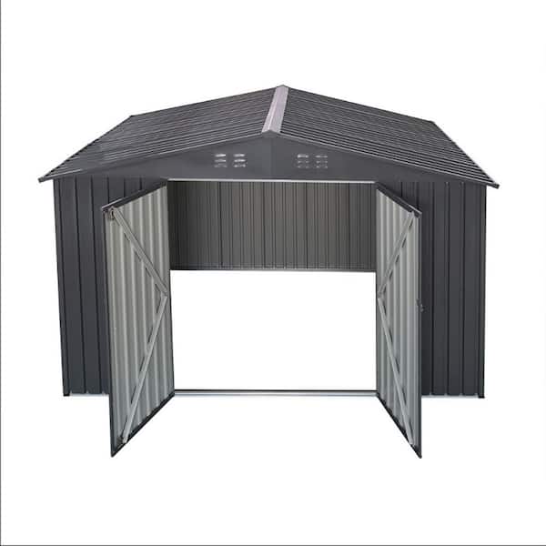 SOTEN RUGGED TABLET LLC 8 ft. W x 10 ft. D Outdoor Metal Storage Shed with Lockable Door and Shutter Vents Utility Tool House, Grey (80 sq. ft.)