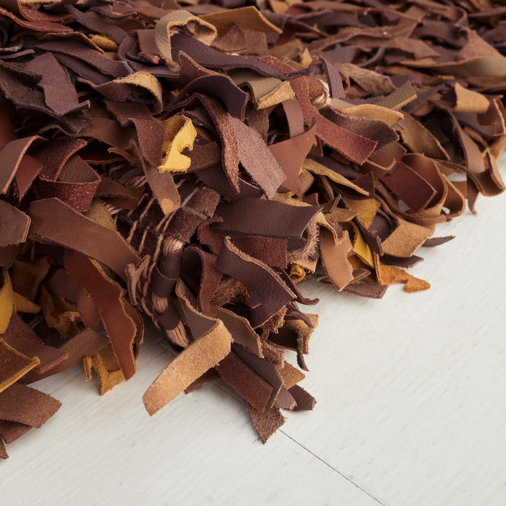 Saddle Brown Genuine Leather Shag Area Rug 3' x 5'