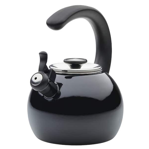 Circulon 8-Cups, Black Enamel on Steel Whistling Teakettle With Flip-Up Spout