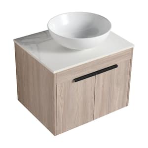 23.6 in. W x 18.9 in. D x 23.8 in. H Floating Bath Vanity in White Oak with White Sintered Stone Top