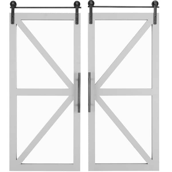 FirsTime & Co. 14 x 2 x 34 in. Wood Gray Carriage Farmhouse Barn Door Mirror 2-Piece Set