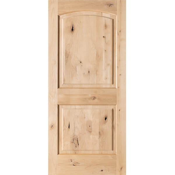 Krosswood Doors 24 in. x 80 in. Rustic Knotty Alder 2-Panel Top Rail Arch Solid Wood Core Stainable Interior Door Slab