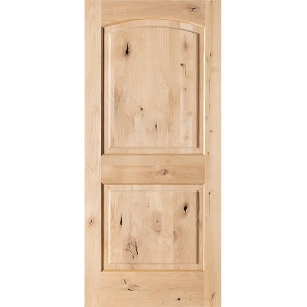 Krosswood Doors 32 in. x 80 in. Rustic Knotty Alder 2-Panel Top Rail Arch Unfinished Wood Front Door Slab