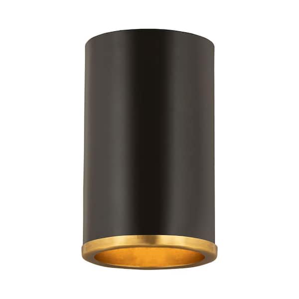Arlo 5.25 in. 1-Light Matte Black Plus Rubbed Brass Flush Mount