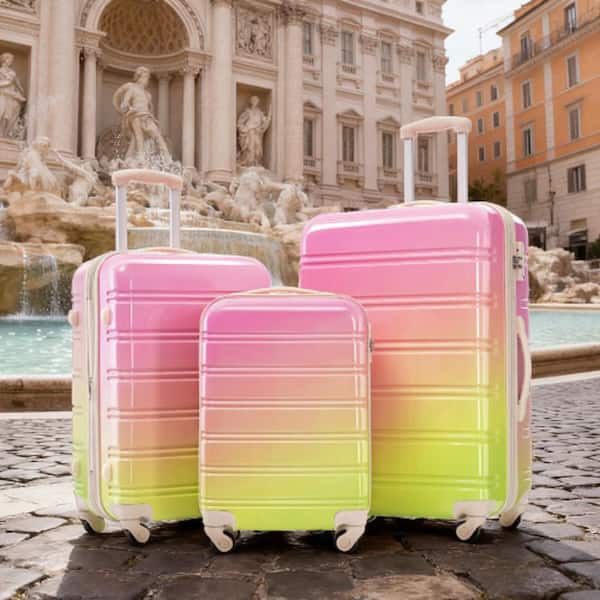 Tatahance 3-Piece Pink and Yellow Gradient Hardside Spinner