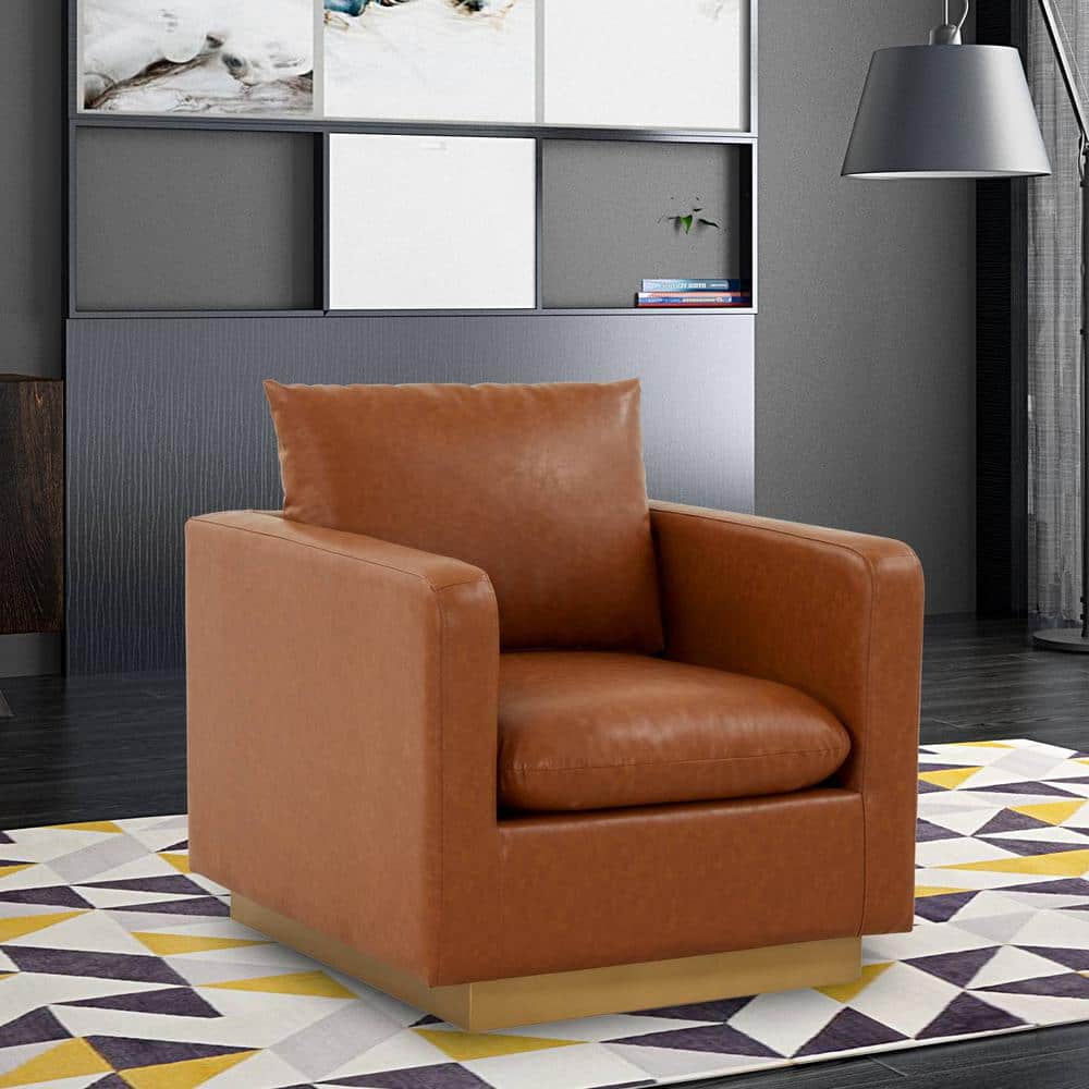 Cognac Tan Leather Accent Chair with Gold Base