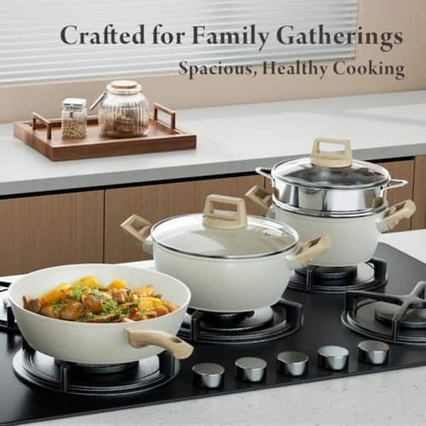 6.8 qt. Ceramic Cookware Set with 3 Stockpots, Non Stick, Healthy
