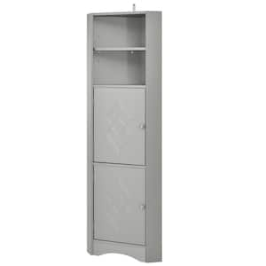 14.57 in. W x 12.8 in. D x 61.02 in. H Gray Freestanding Corner Linen Cabinet with Doors