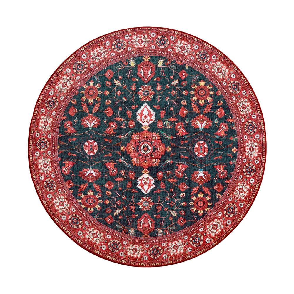 My Magic Carpet Ramage Indigo Medallion 6 ft. Round Washable Area Rug