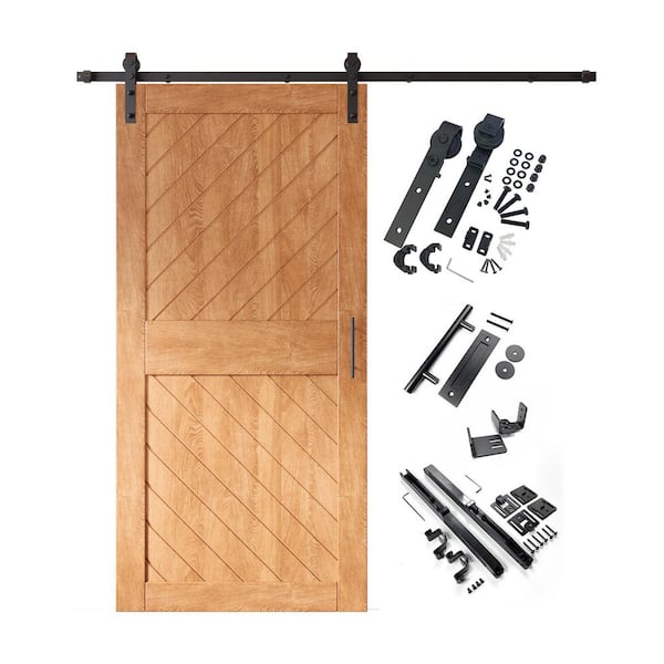 XT3 40 in. x 84 in. C-Panel Early American Slanted Stripe Design Solid Pine Wood Sliding Barn Door with Hardware Kit