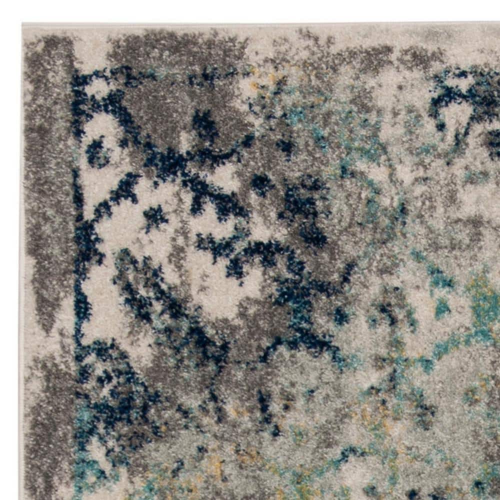 Elysian Ivory & Blue Boho Chic Distressed Area Rug - 6' x 9'