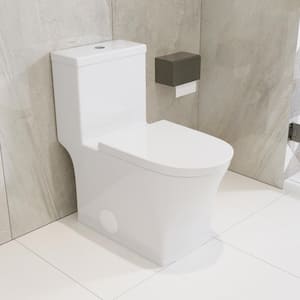 1-Piece 1.1/1.6 GPF Dual Flush Floor Mounted Elongated Toilet 12 in. Rough in Size in Glossy White, Seat Included
