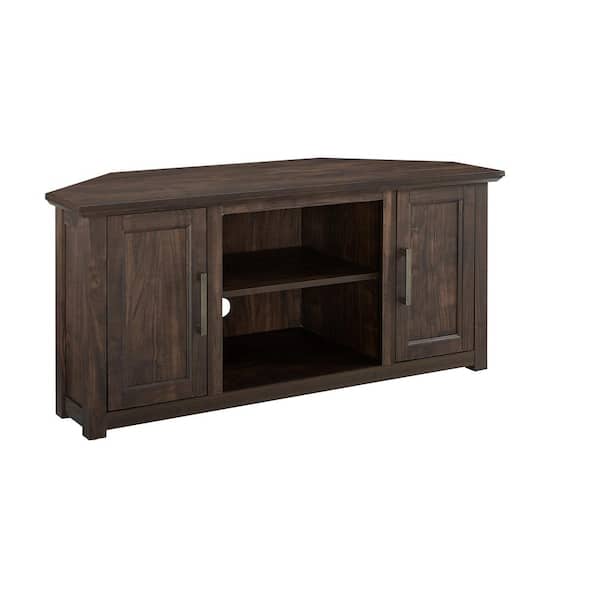 CROSLEY FURNITURE Camden 48 in. Dark Walnut Wood Corner TV Stand Fits 50 in. TV with Cable Management