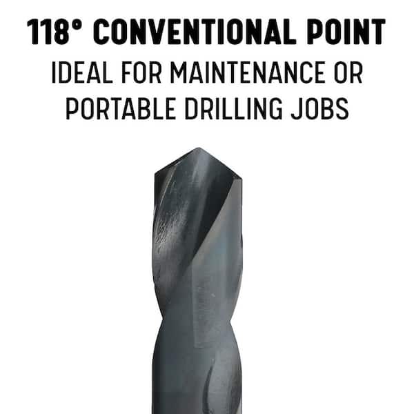 Flatted Shank 1-1/4 Size 1-1/4 Size Greenfield Black Oxide Finish Chicago Latrobe 190F High-Speed Steel Reduced Shank Drill Bit 118 Degree Conventional Point 
