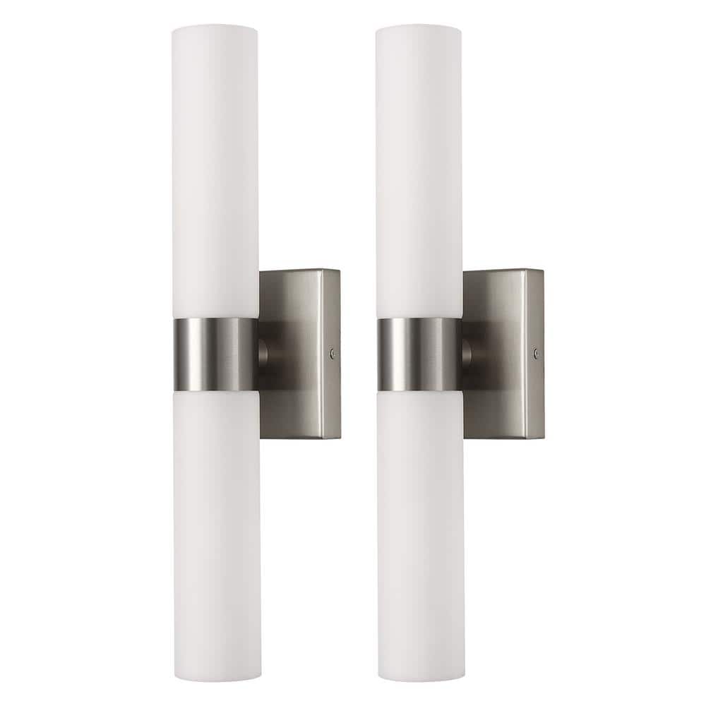 18 In. 2-Light Brushed Nickel and White Double Tube Wall Sconce Up and Down Lighting Fixture for Bathroom and Bedroom price history on PriceWatchPro