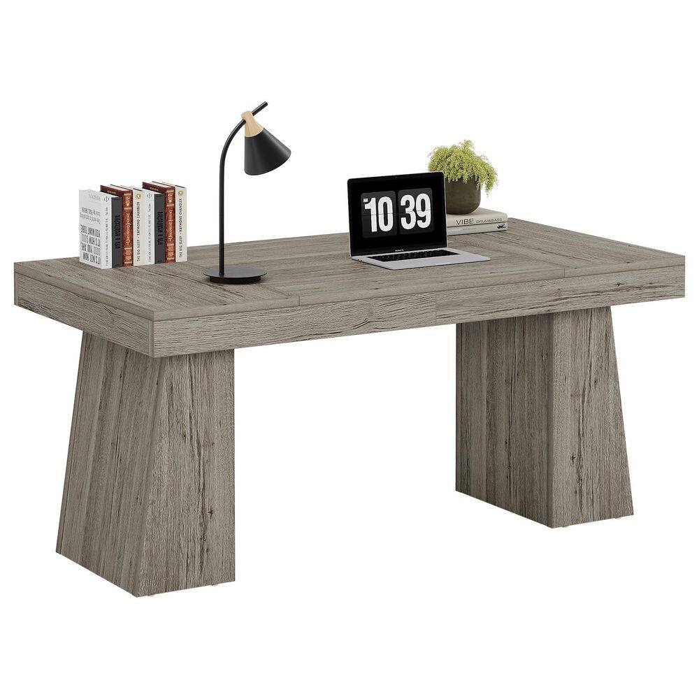 Moronia 55 in. Modern Rectangle Grey Engineered Wood Executive Desk with Double Pedestal, Computer Table