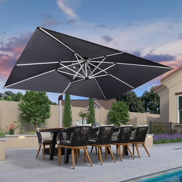 PURPLE LEAF 10 ft. x 13 ft. High-Quality Aluminum Cantilever Polyester Outdoor Patio Umbrella with Stand, Gray