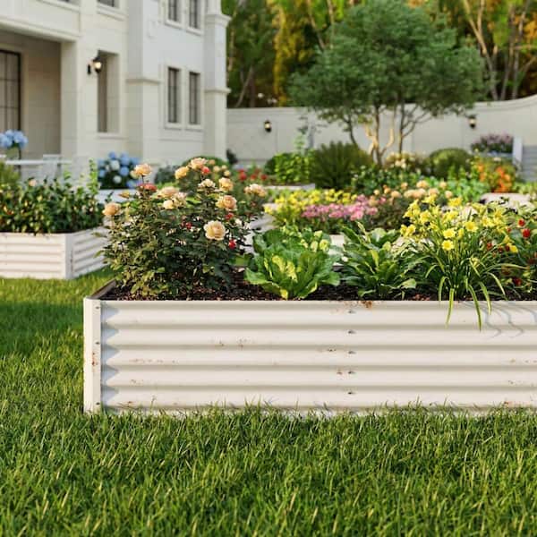 8-Piece White Metal Raised Garden Bed for Flexible Backyard